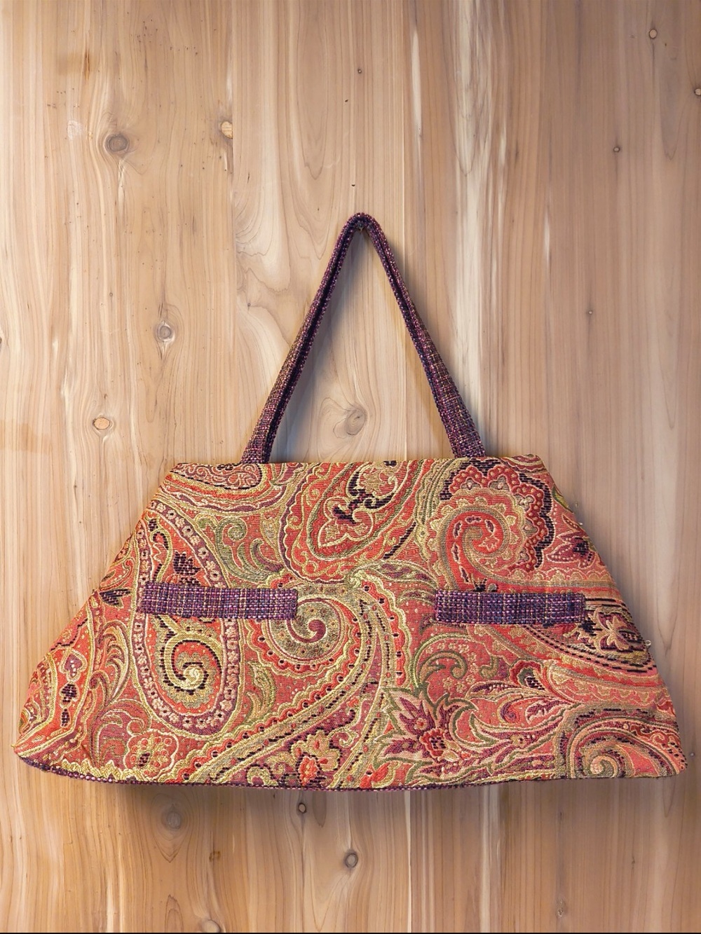 Offhand Paisley Pattern Tote Bag in Red and Gold
